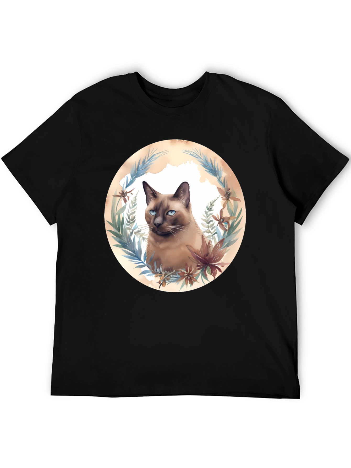 Siamese Cat Floral Wreath Graphic T-Shirt