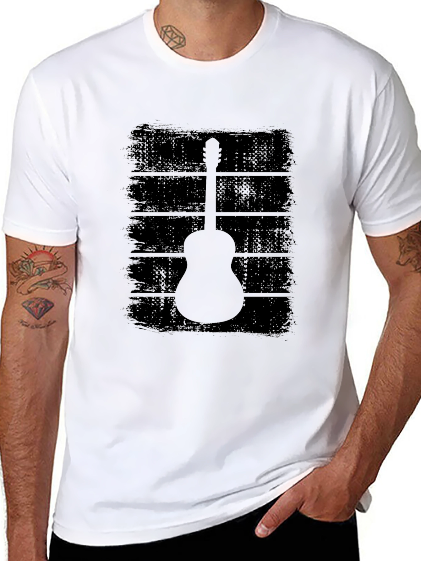 Guitar Silhouette Graphic T-Shirt - Black