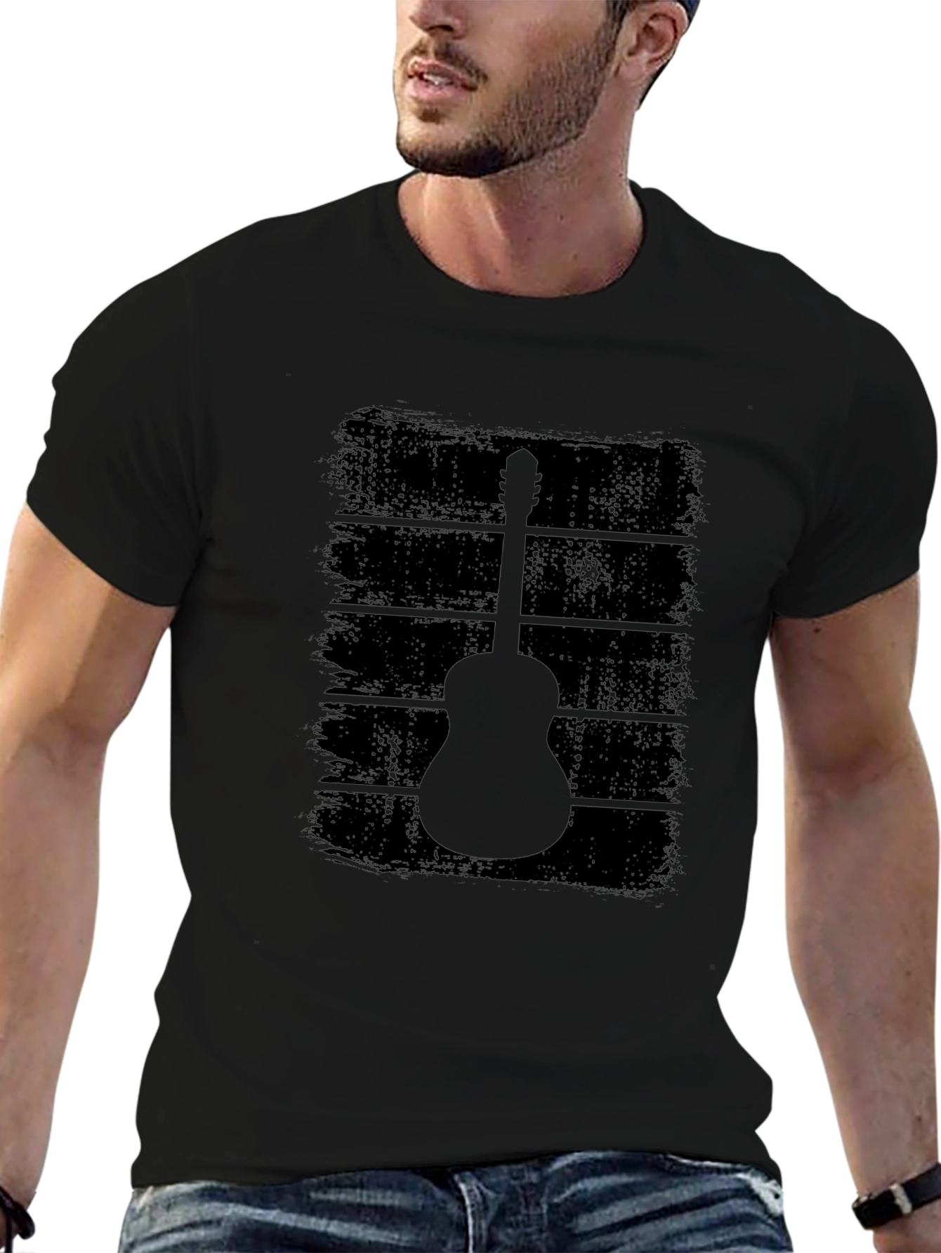 Guitar Silhouette Graphic T-Shirt - Black