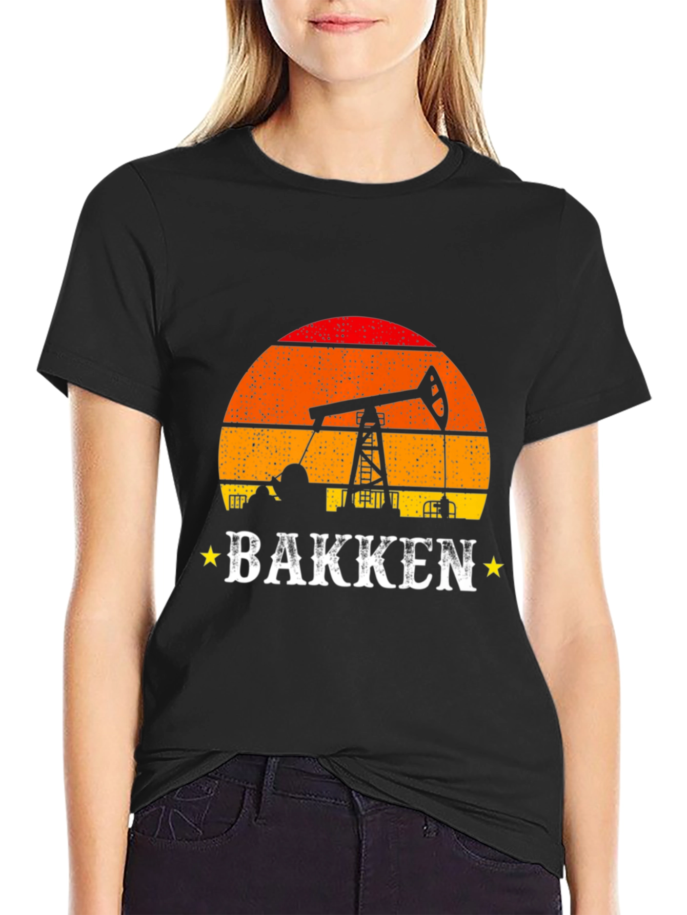 Bakken Oil Derrick Sunset T-Shirt