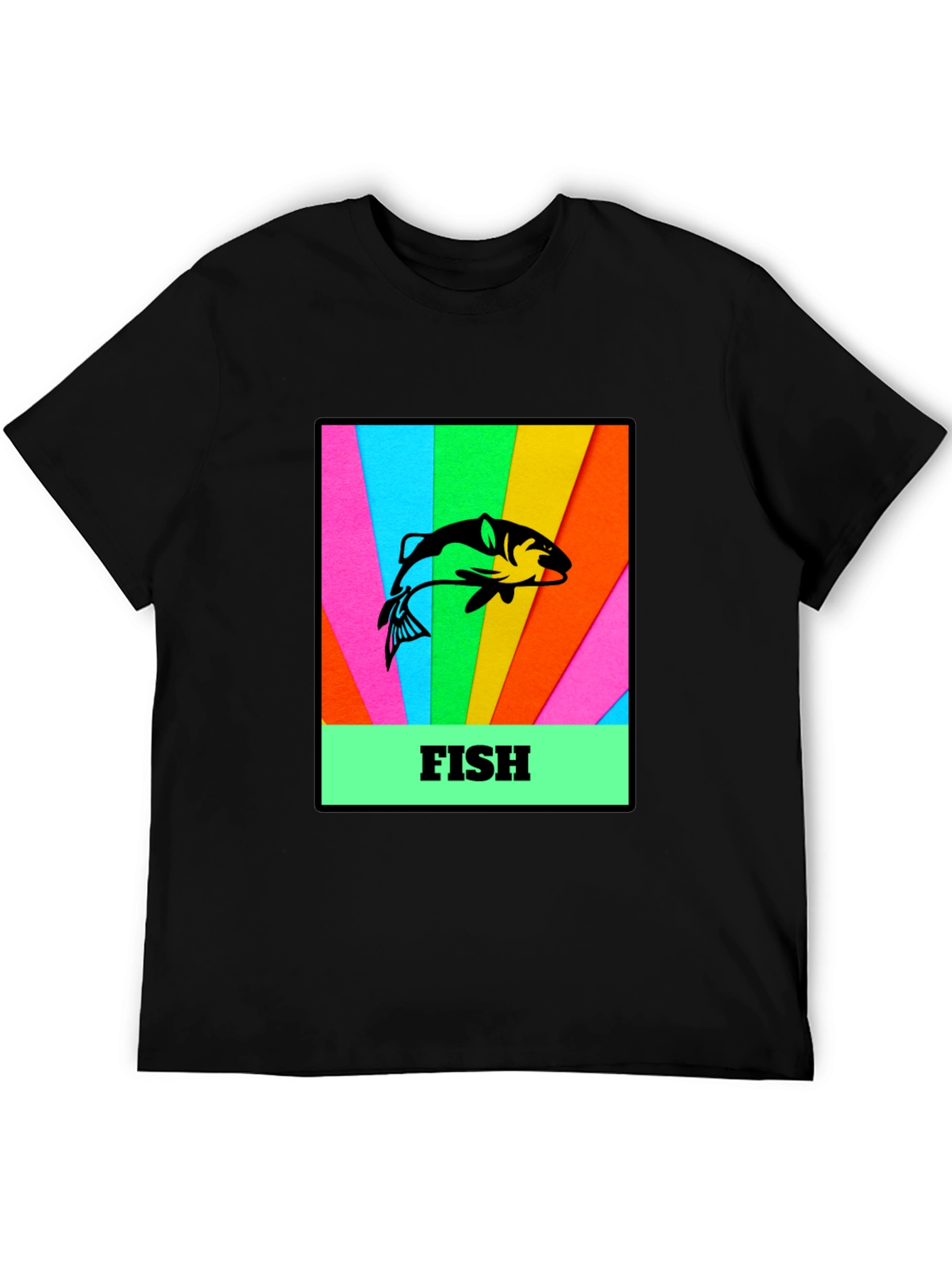 Mens Black T-Shirt with Fish Graphic Print