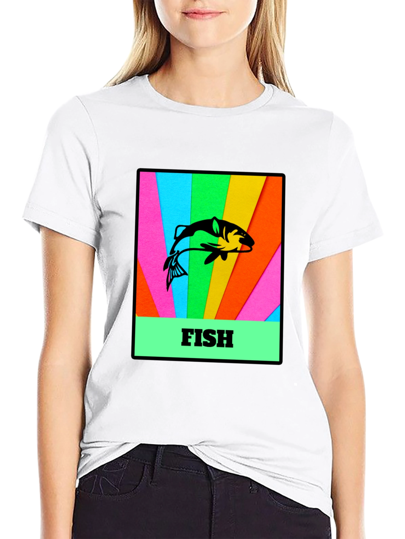 Mens Black T-Shirt with Fish Graphic Print