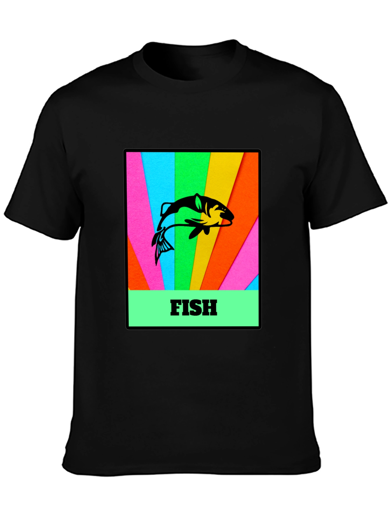 Mens Black T-Shirt with Fish Graphic Print