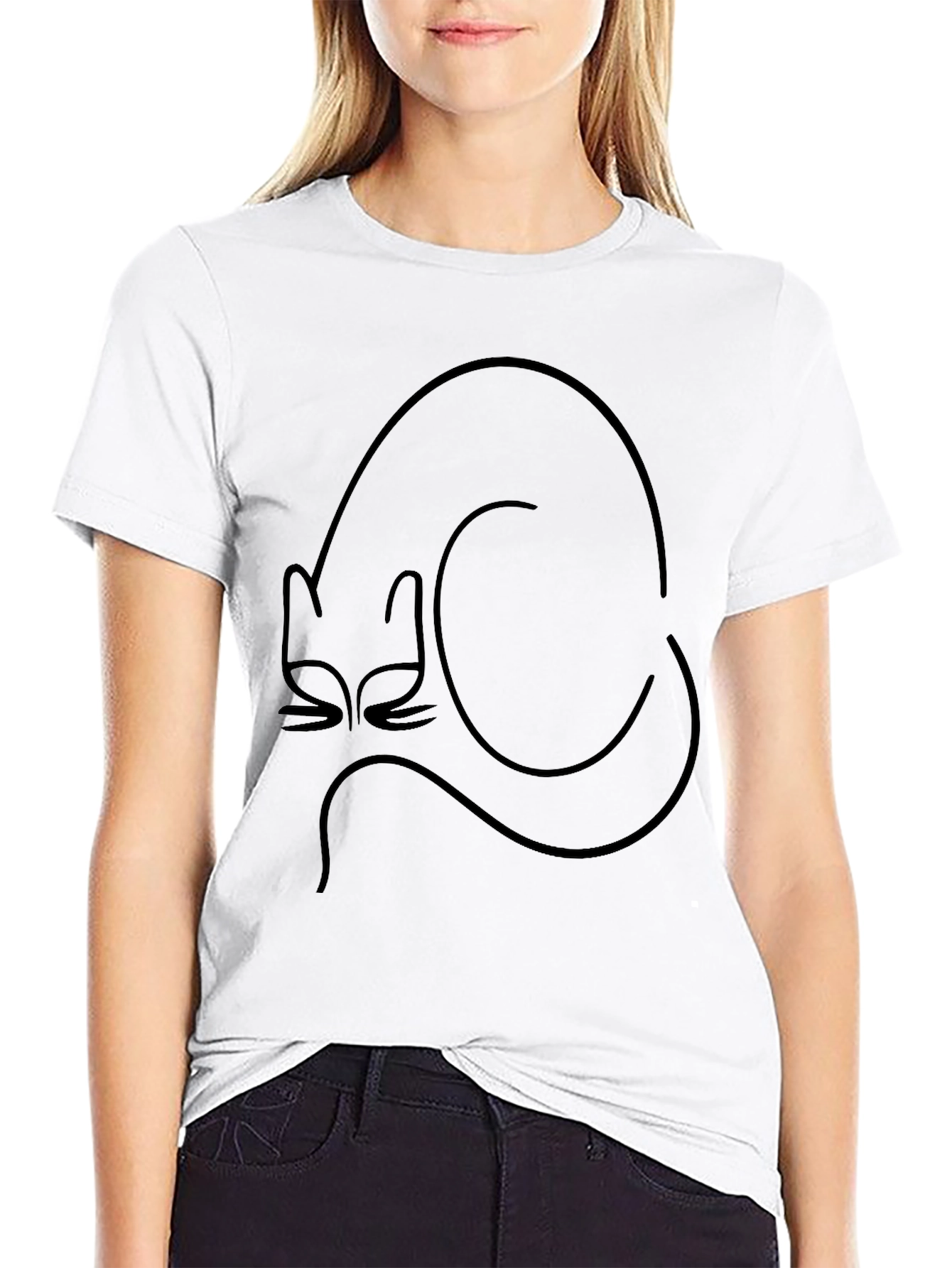 Minimalist Cat Outline Black T-Shirt