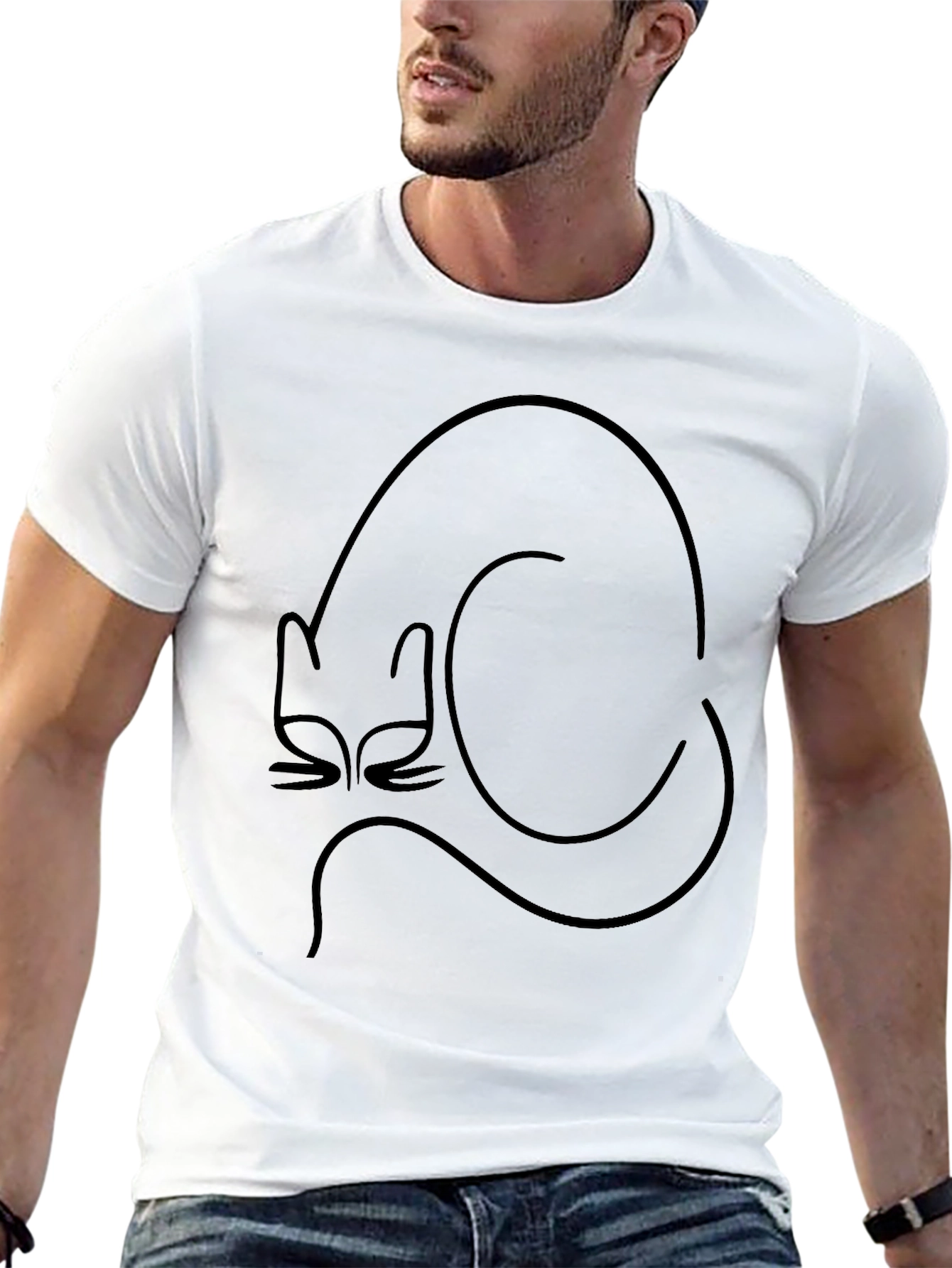 Minimalist Cat Outline Black T-Shirt