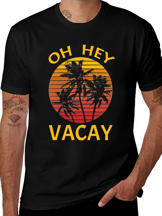 Oh Hey Vacay Black T-Shirt - Tropical Palm Tree Sunset