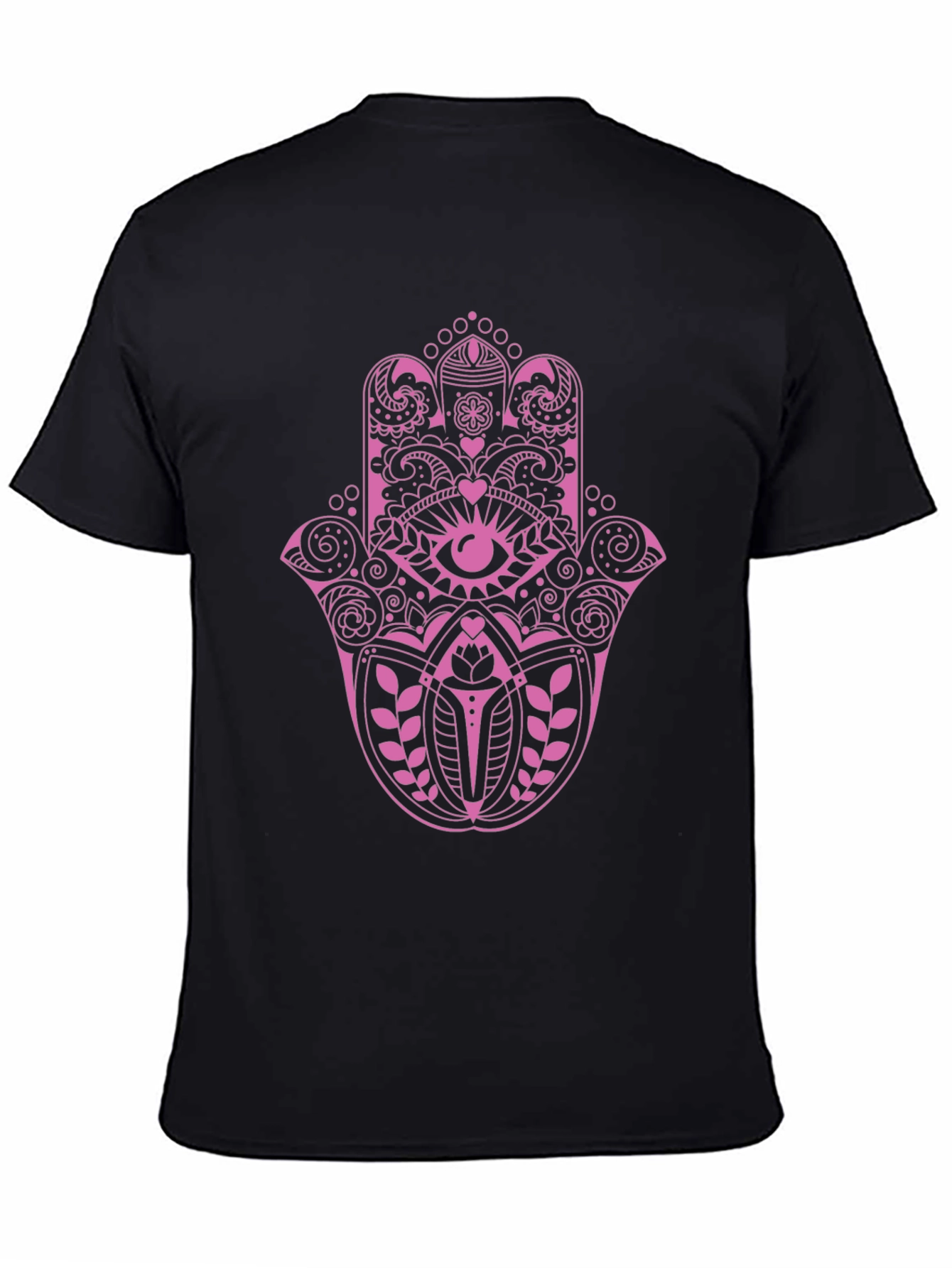 Hamsa Hand Graphic Tee - Pink on Black