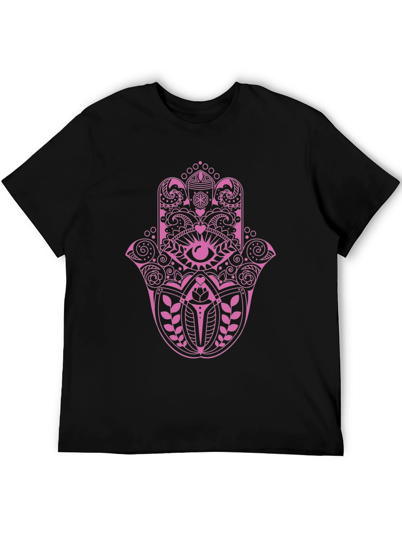 Hamsa Hand Graphic Tee - Pink on Black