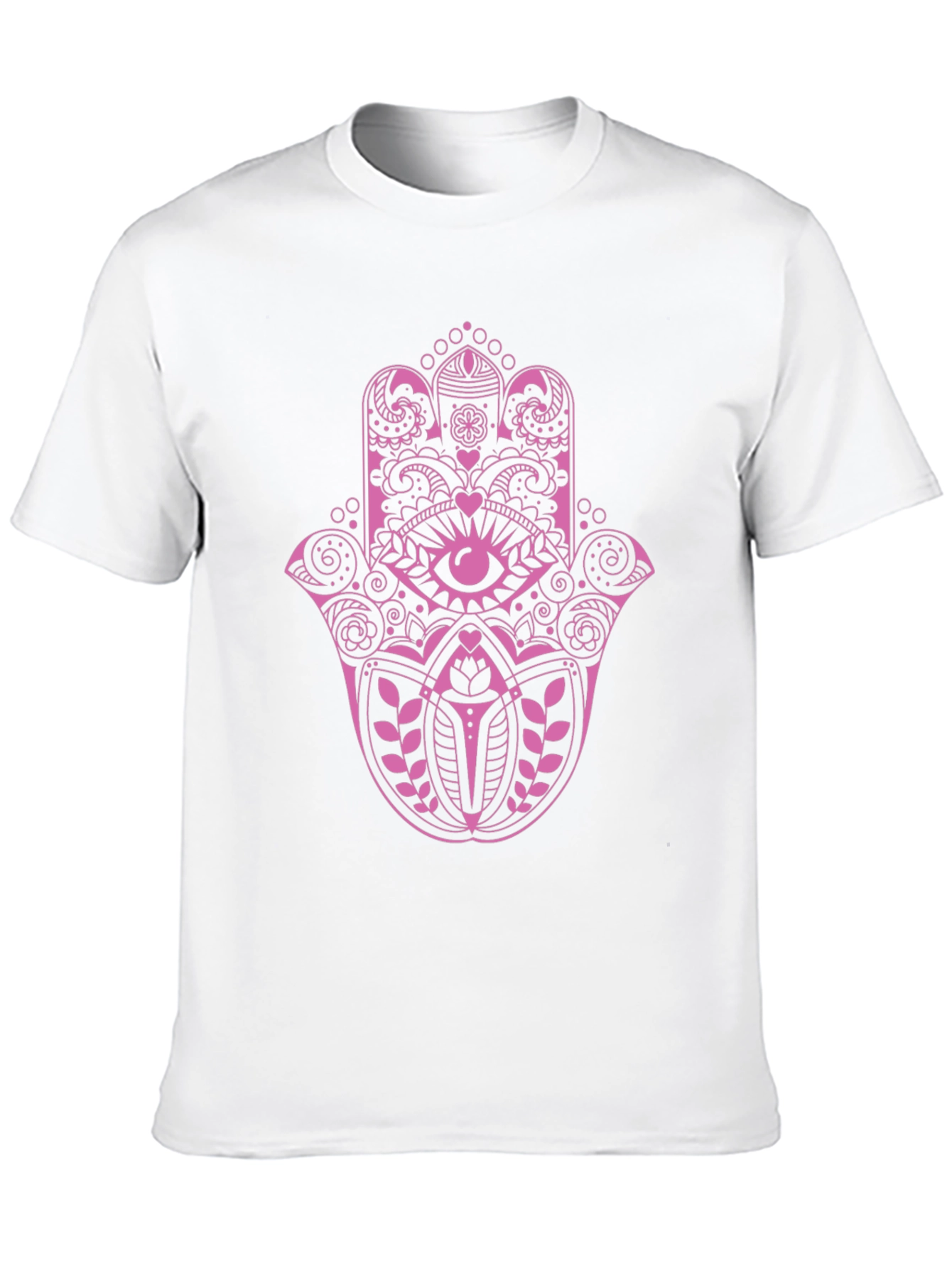Hamsa Hand Graphic Tee - Pink on Black