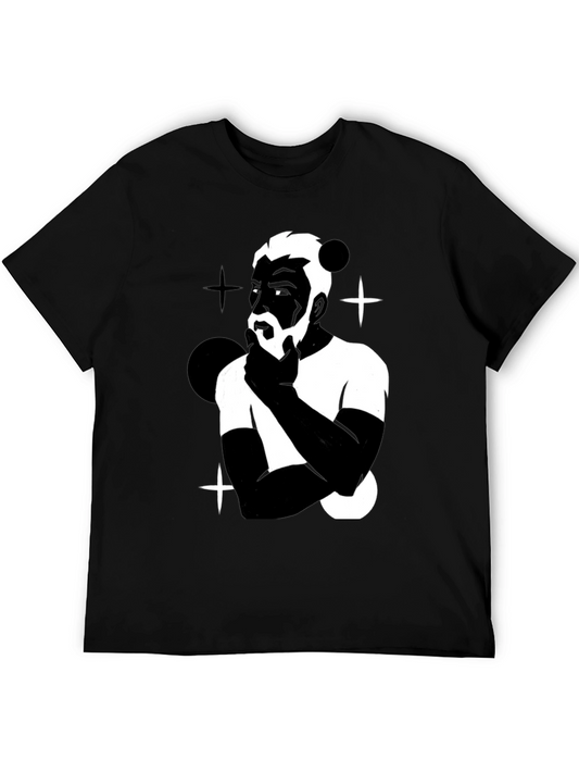 Mens Black Graphic T-Shirt - Contemplative Design