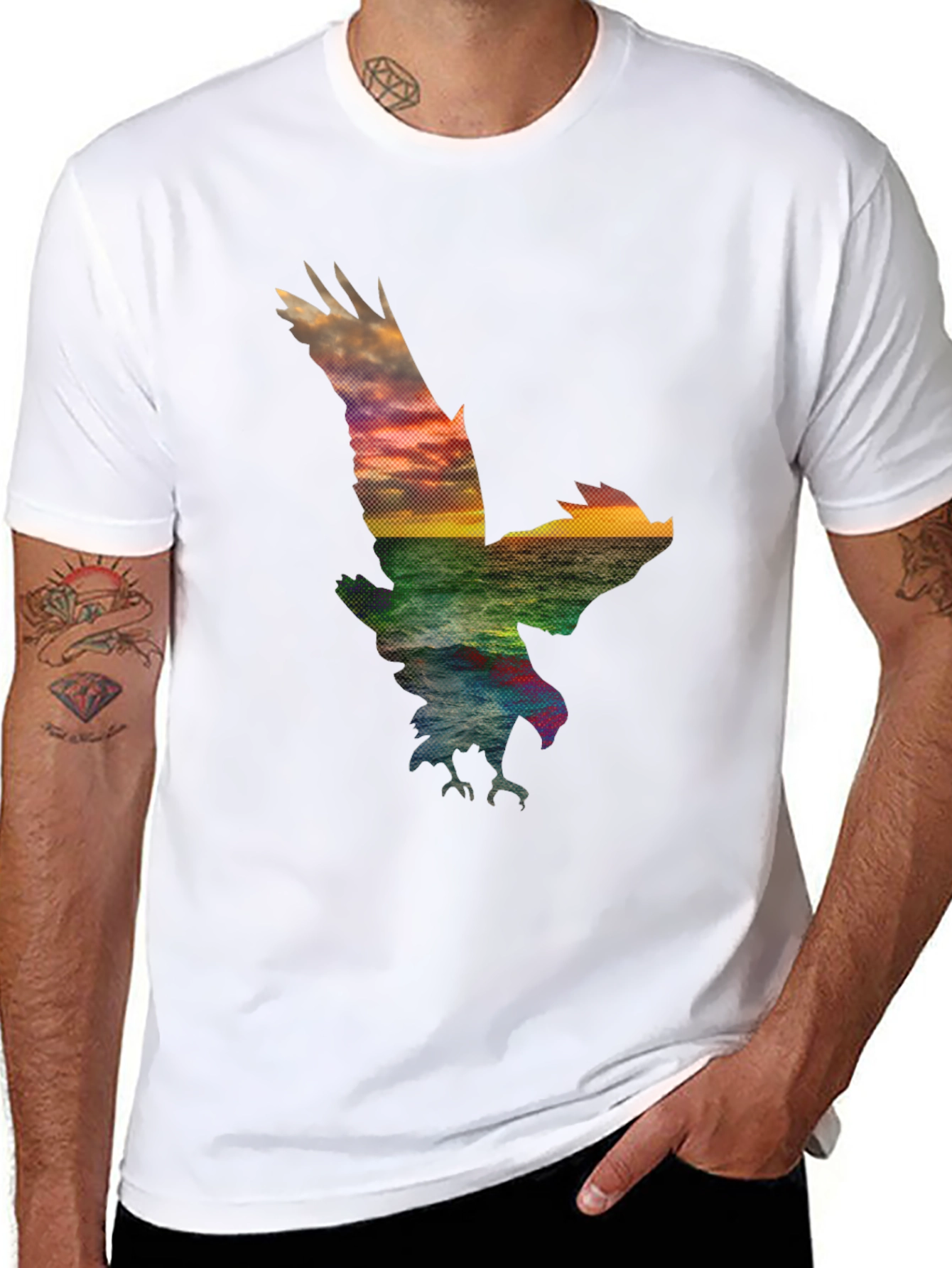 Eagle Sunset Graphic Tee - Black Cotton Blend