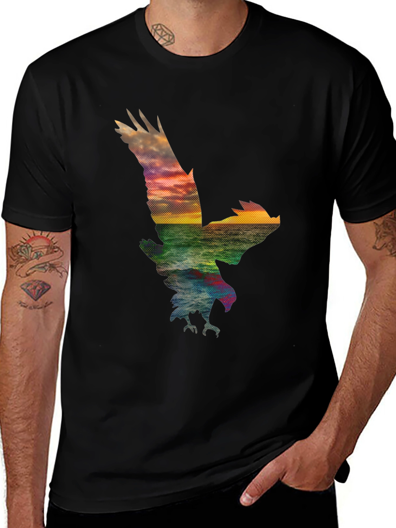 Eagle Sunset Graphic Tee - Black Cotton Blend