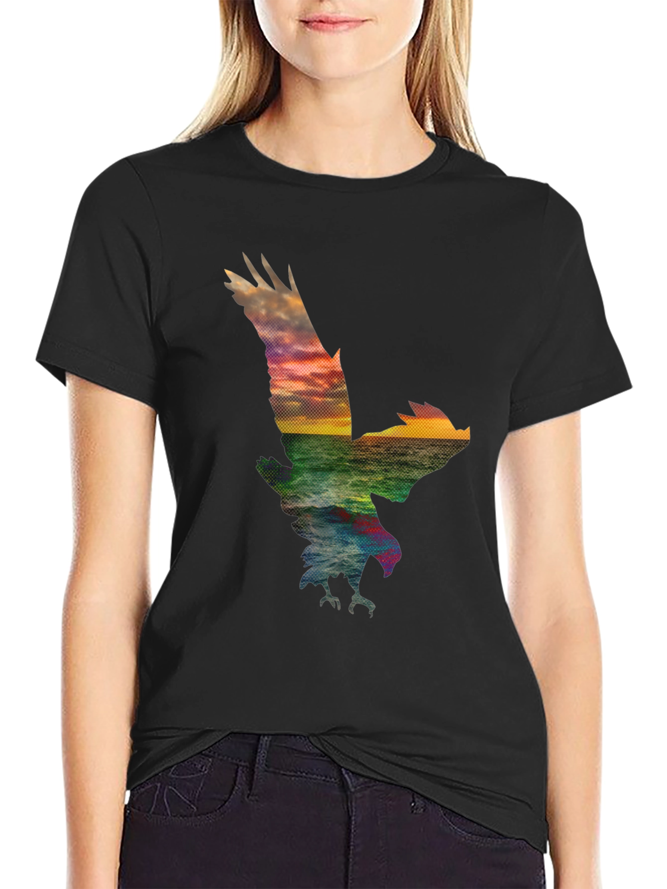 Eagle Sunset Graphic Tee - Black Cotton Blend