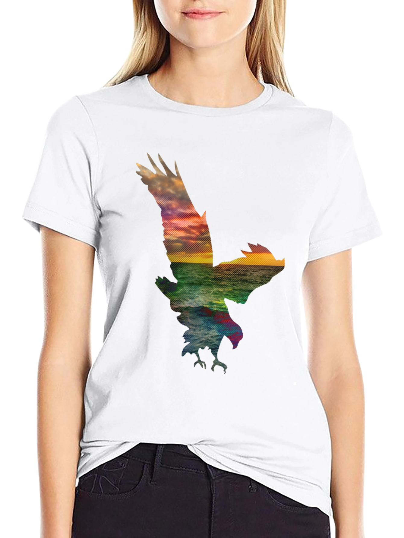 Eagle Sunset Graphic Tee - Black Cotton Blend
