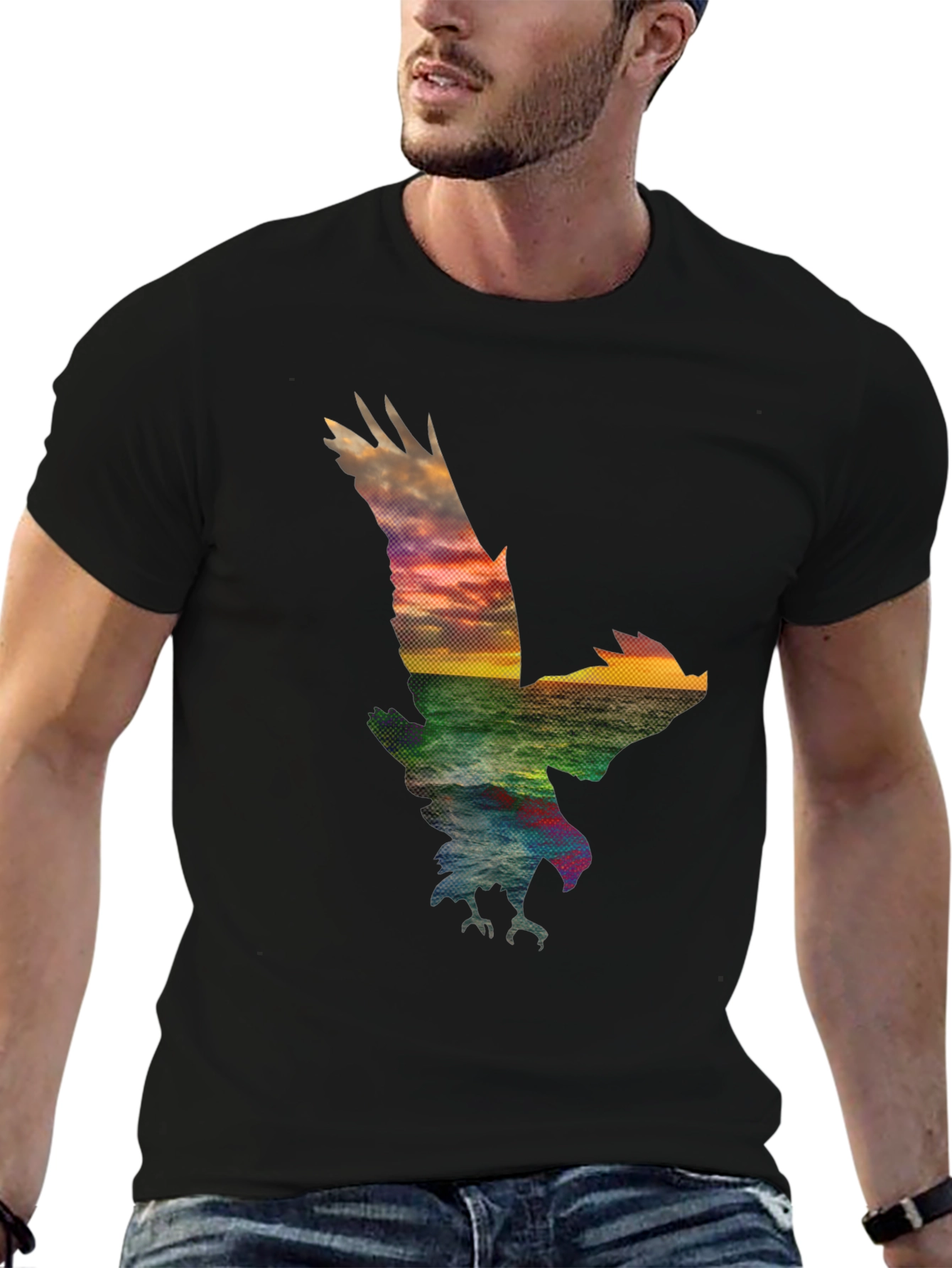 Eagle Sunset Graphic Tee - Black Cotton Blend