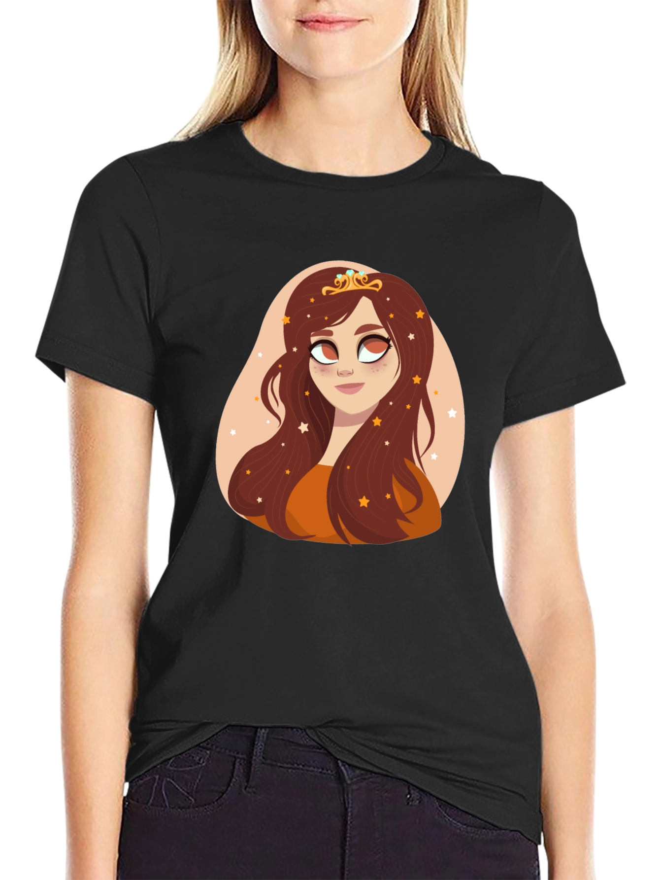 Cartoon Princess Graphic Black T-Shirt