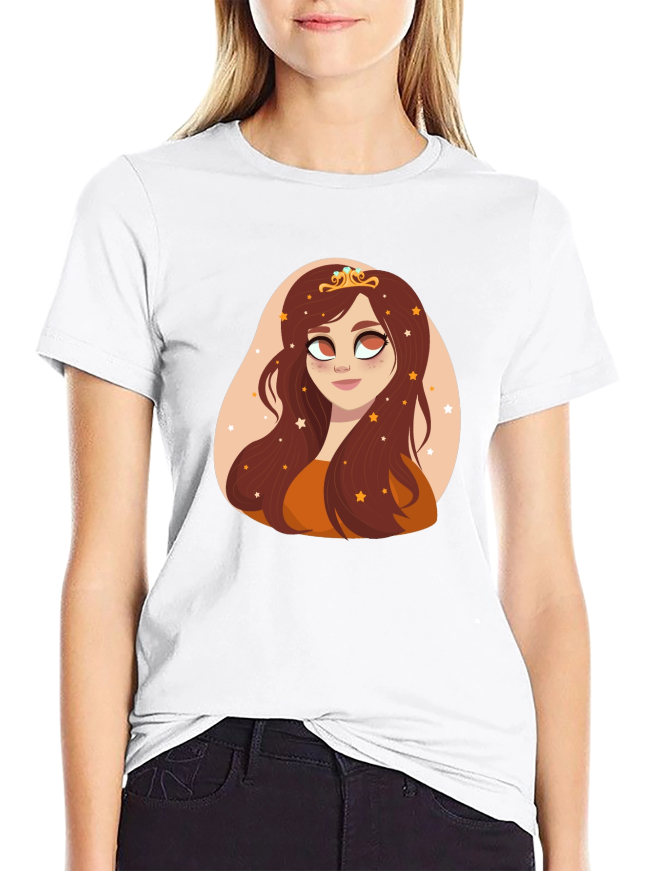 Cartoon Princess Graphic Black T-Shirt