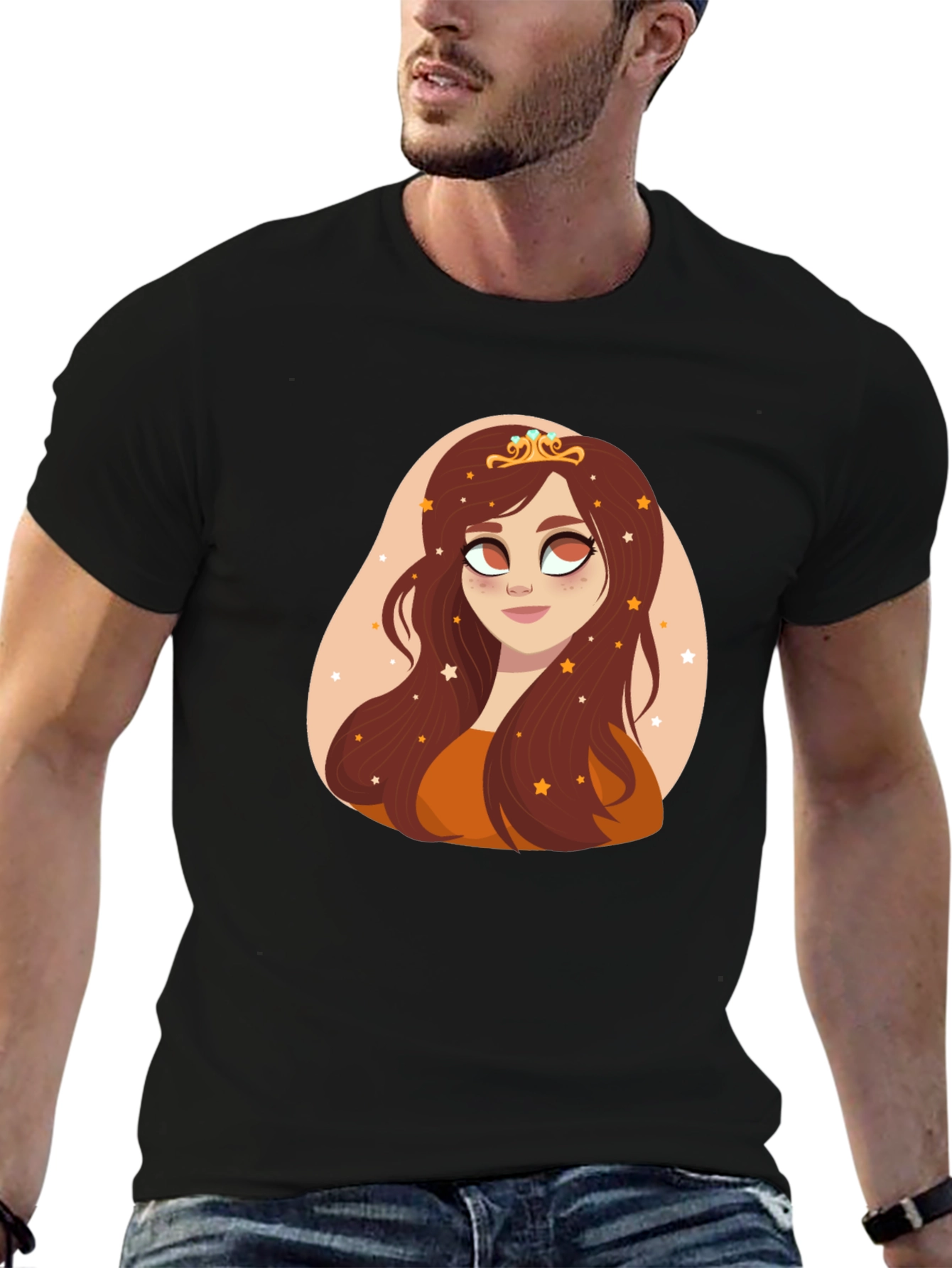 Cartoon Princess Graphic Black T-Shirt