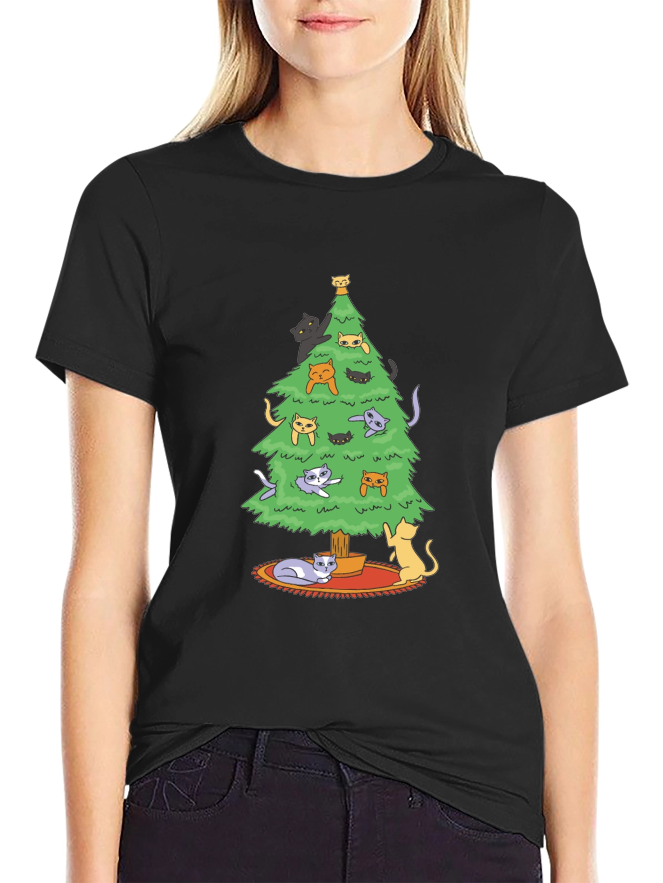 Cat Christmas Tree Graphic Tee