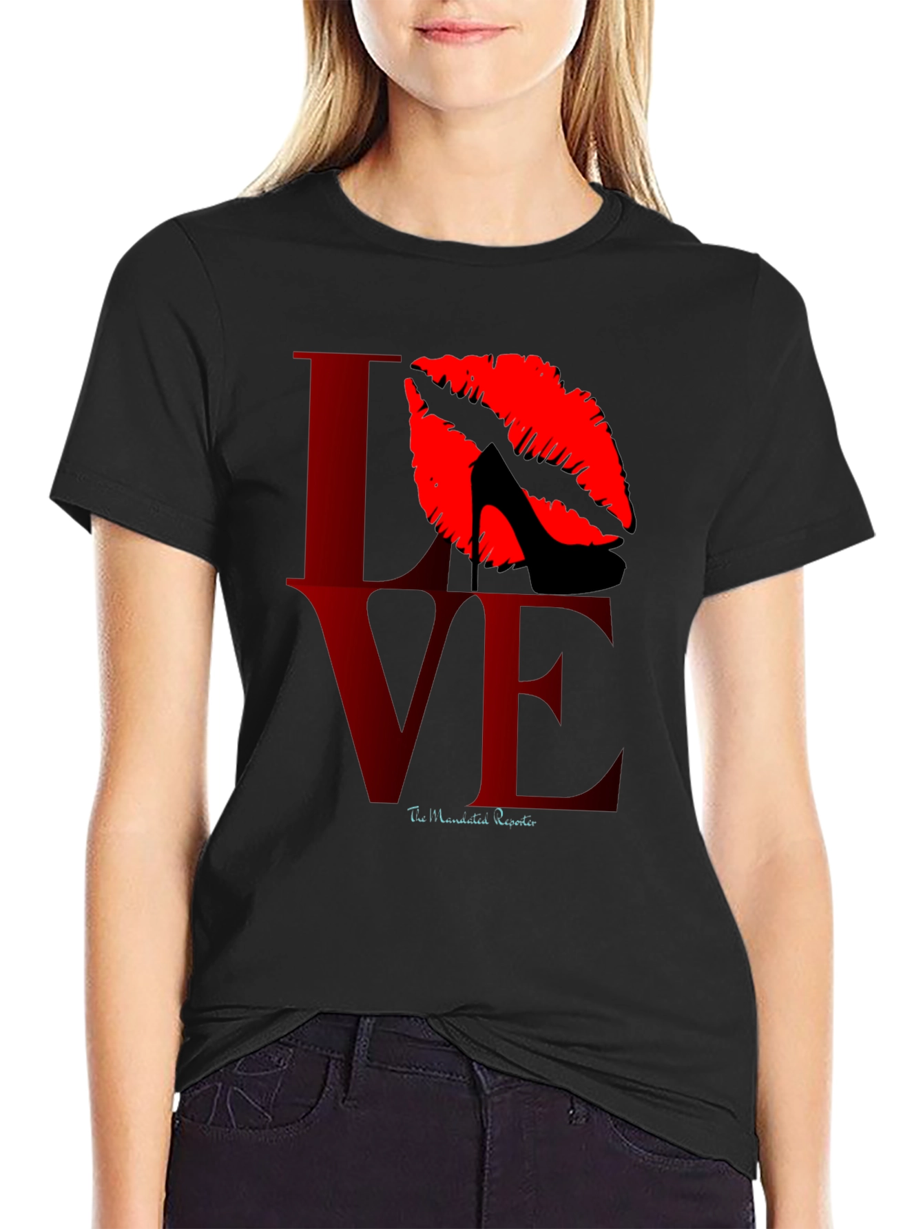 Love Kiss Heel Black Graphic Tee