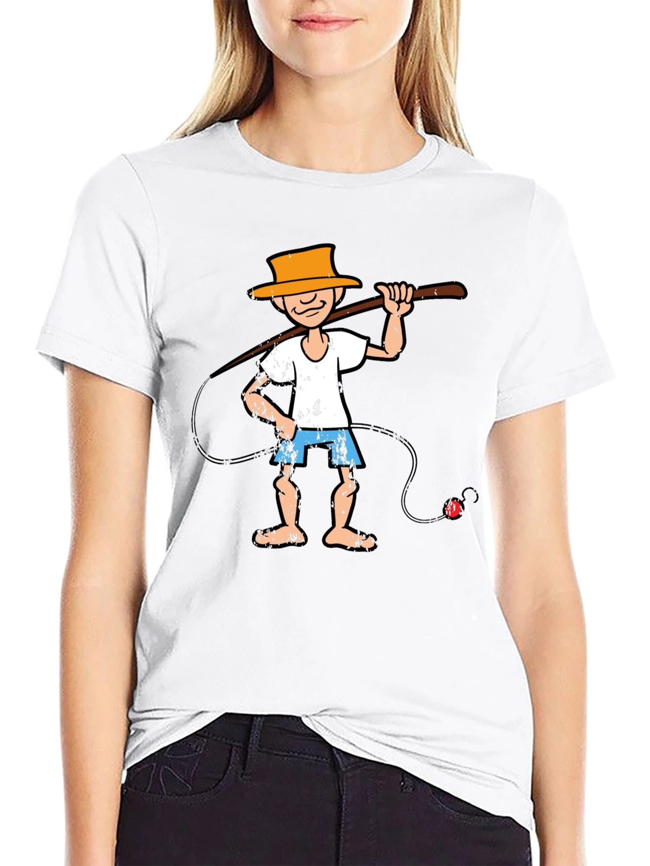 Cartoon Fisherman Graphic Tee - Unique Humor T-Shirt