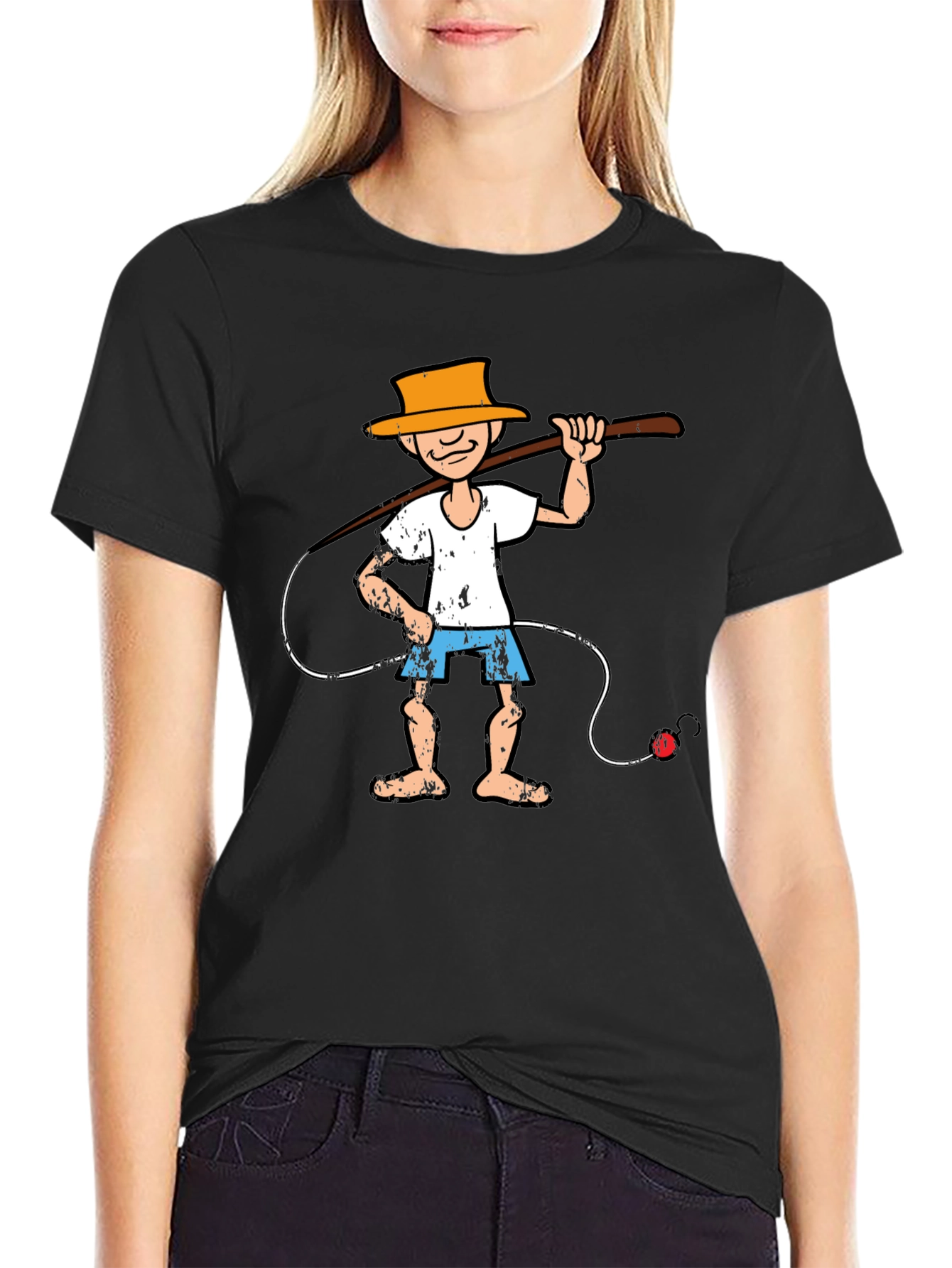 Cartoon Fisherman Graphic Tee - Unique Humor T-Shirt