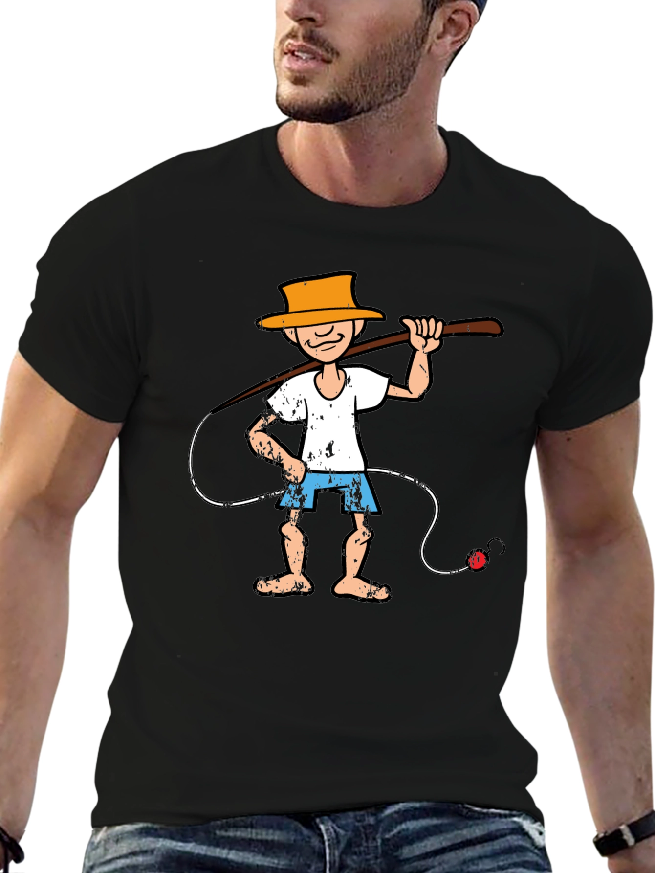 Cartoon Fisherman Graphic Tee - Unique Humor T-Shirt
