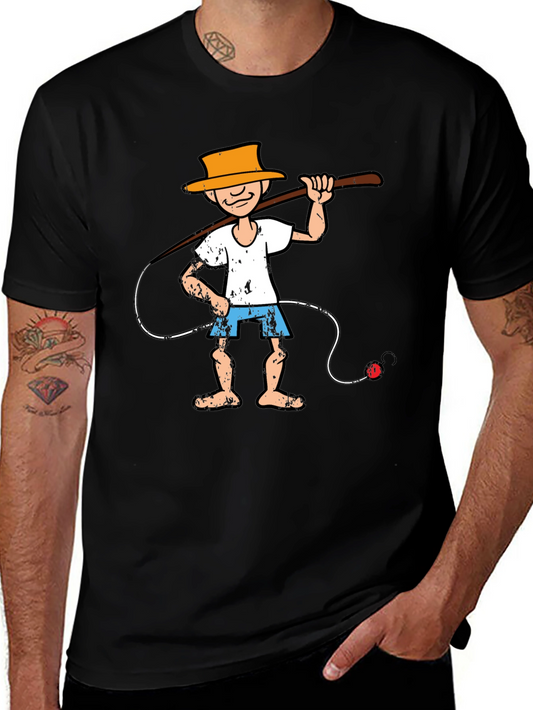 Cartoon Fisherman Graphic Tee - Unique Humor T-Shirt