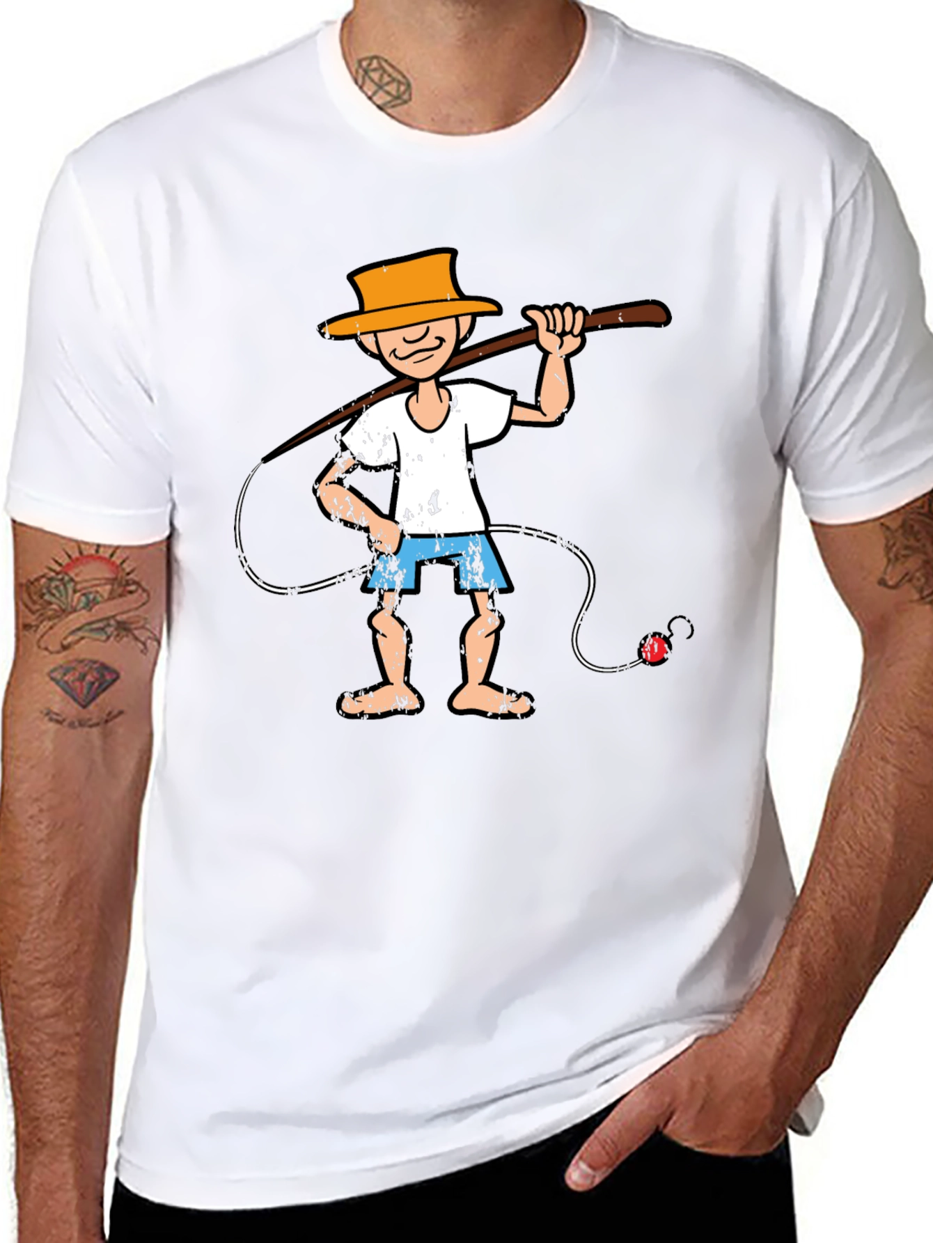 Cartoon Fisherman Graphic Tee - Unique Humor T-Shirt