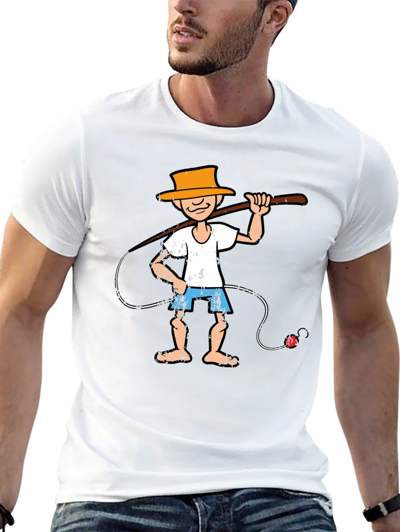 Cartoon Fisherman Graphic Tee - Unique Humor T-Shirt