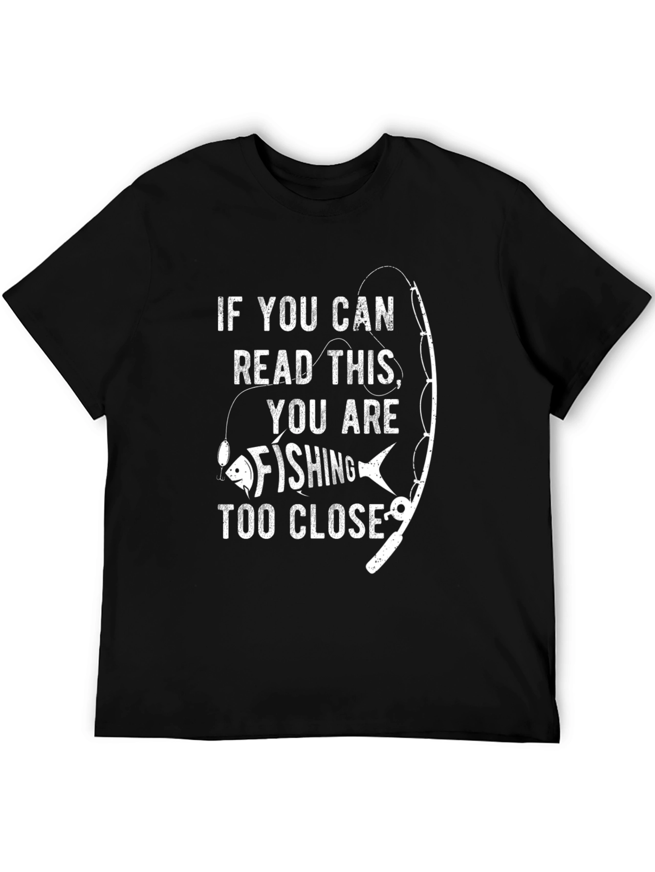 Fishing Too Close Graphic Tee - Black Cotton