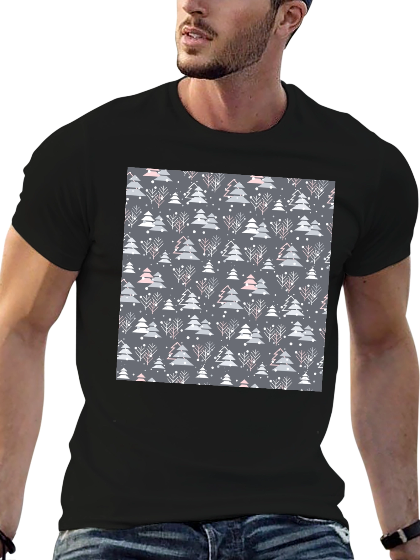 Festive Christmas Tree Pattern T-Shirt