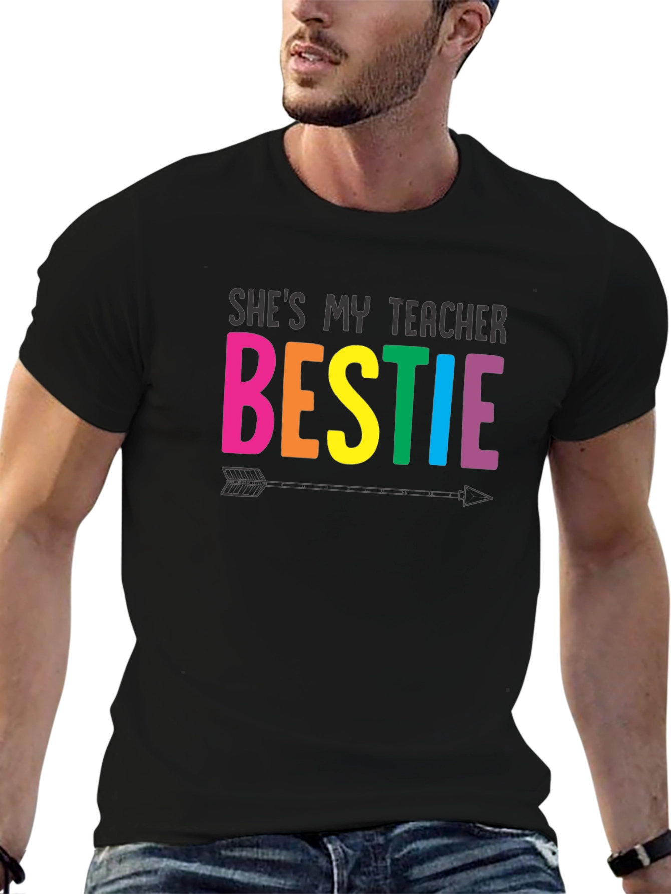 Shes My Teacher Bestie Black T-Shirt