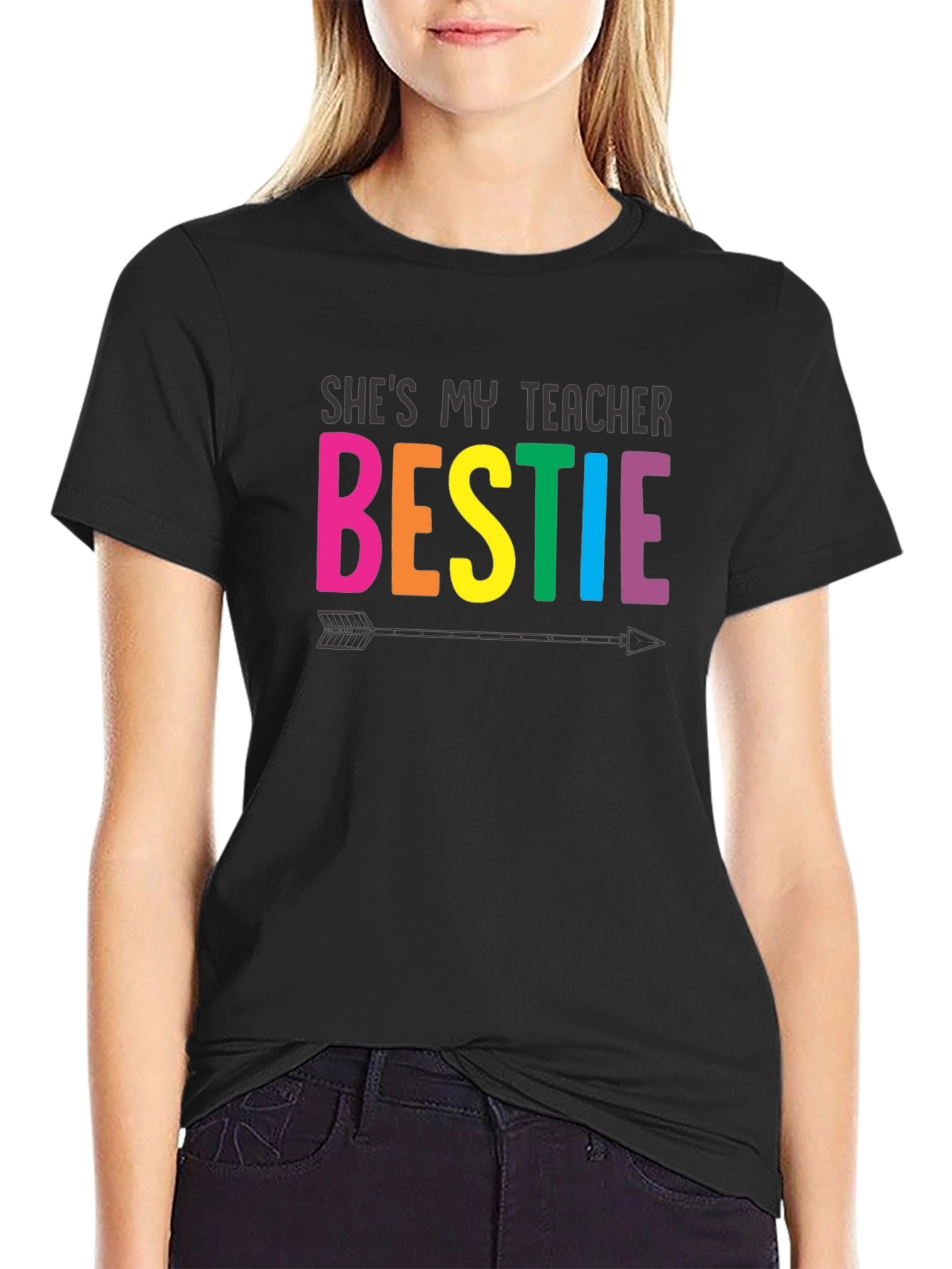 Shes My Teacher Bestie Black T-Shirt