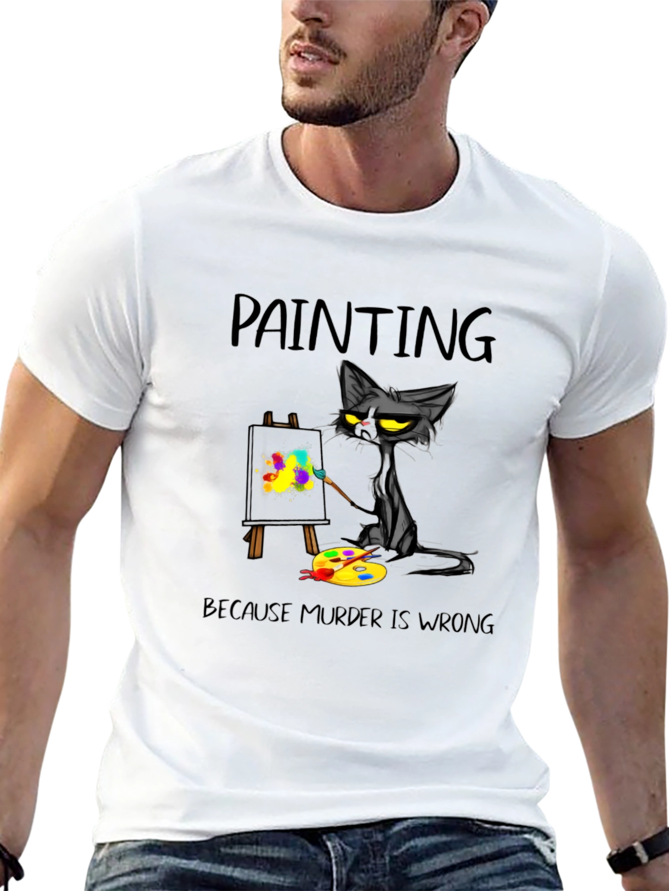 Painting Cat T-Shirt - Because Murder Is Wrong