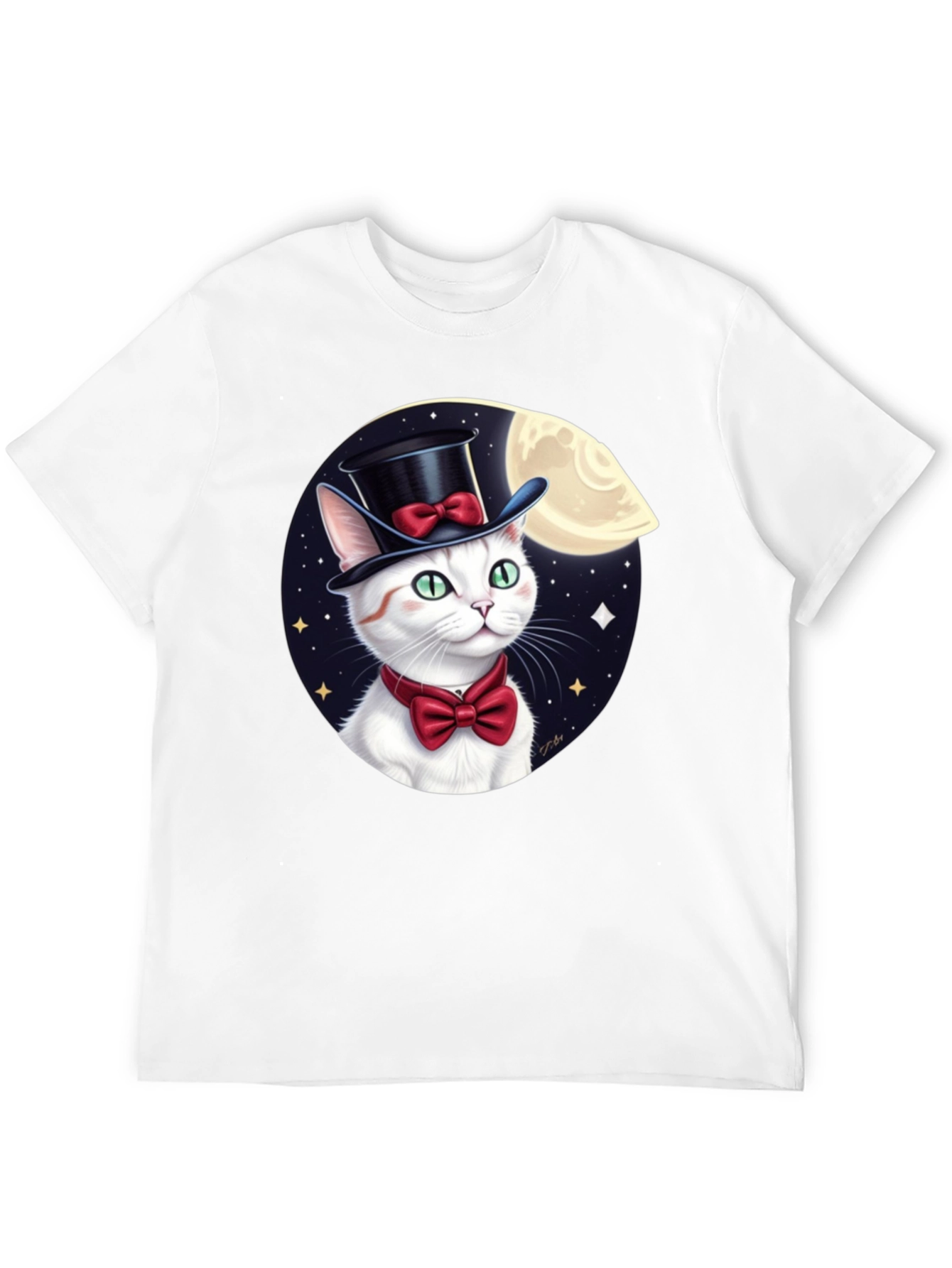 Dapper Cat T-Shirt: Moonlit Top Hat Bowtie
