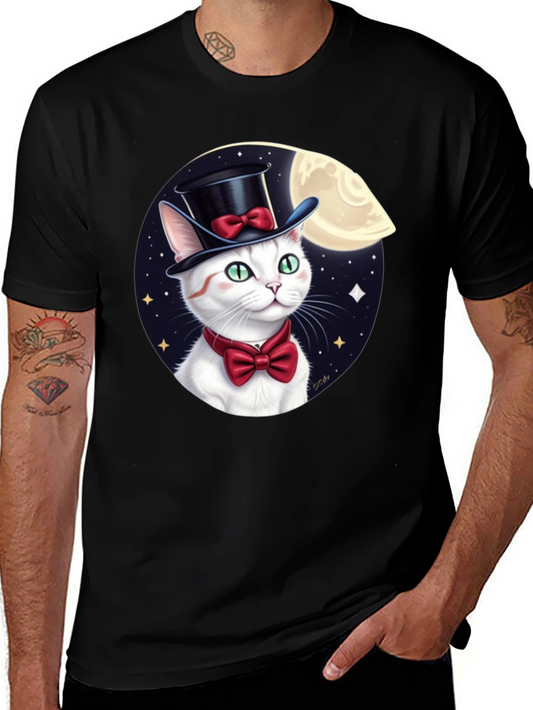 Dapper Cat T-Shirt: Moonlit Top Hat Bowtie