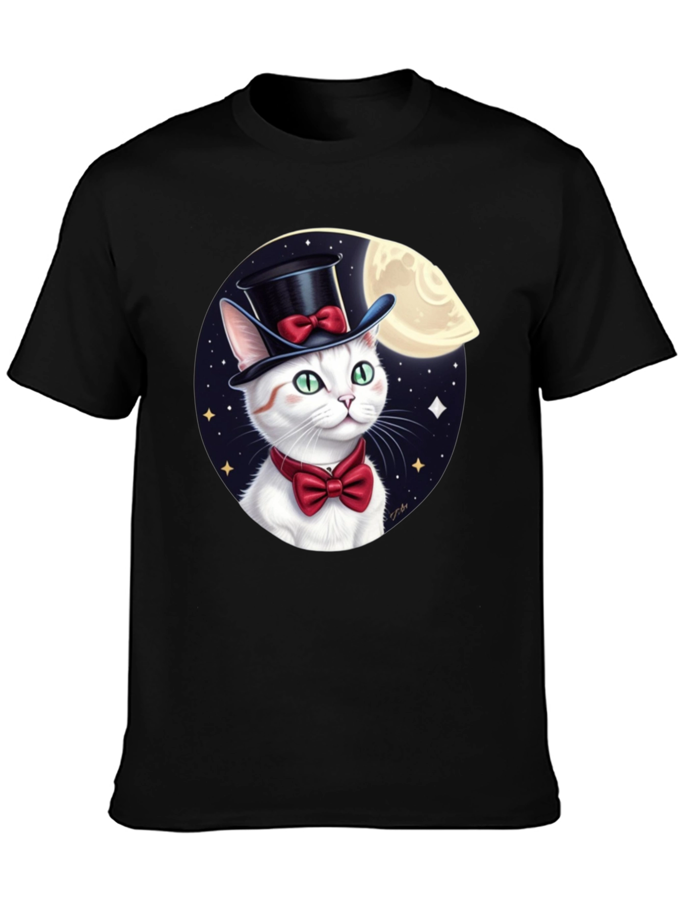 Dapper Cat T-Shirt: Moonlit Top Hat Bowtie