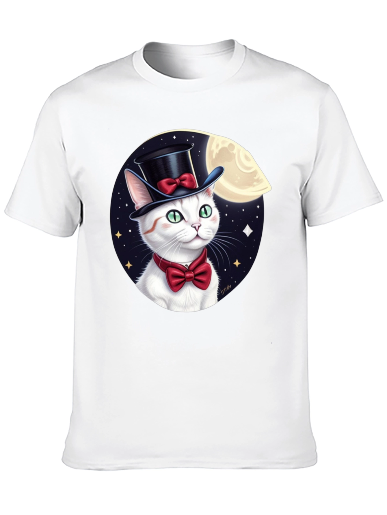 Dapper Cat T-Shirt: Moonlit Top Hat Bowtie