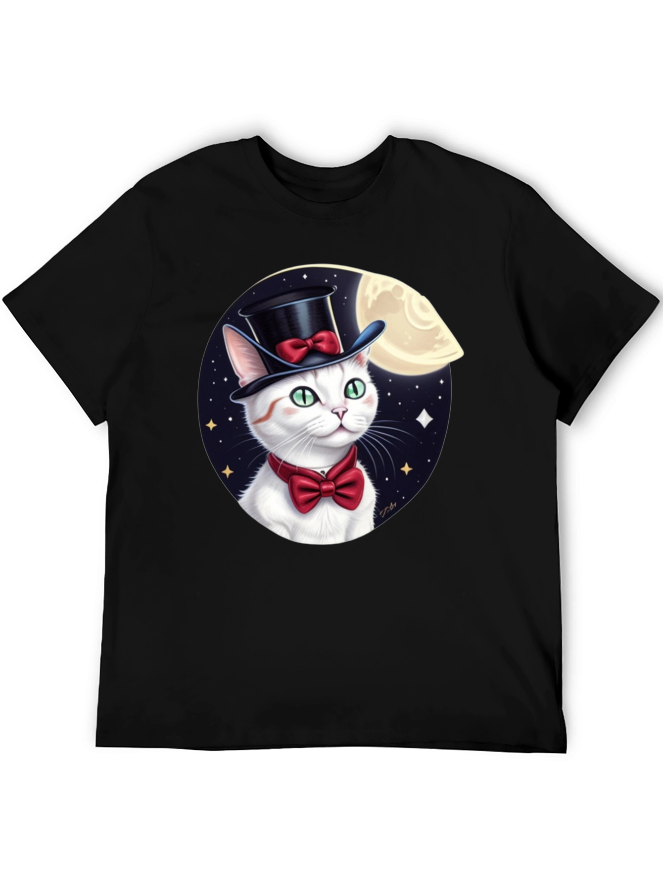 Dapper Cat T-Shirt: Moonlit Top Hat Bowtie