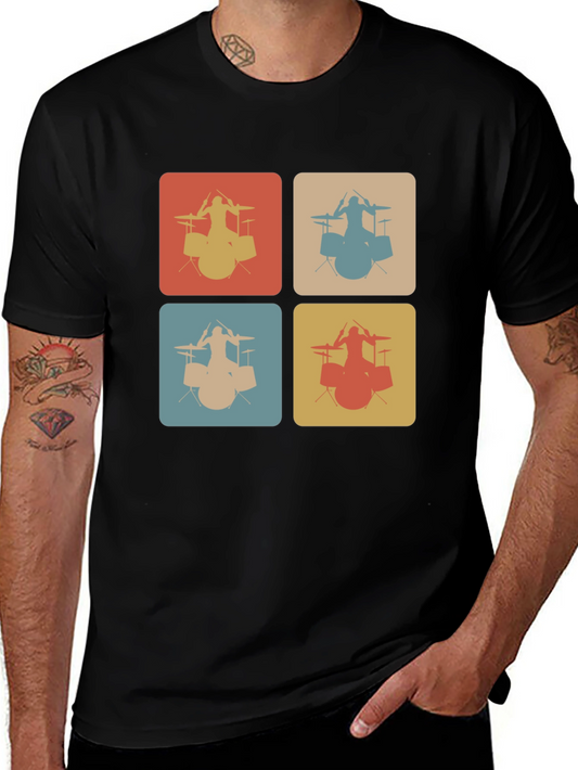 Retro Drummer T-Shirt - Vintage Style Music Tee