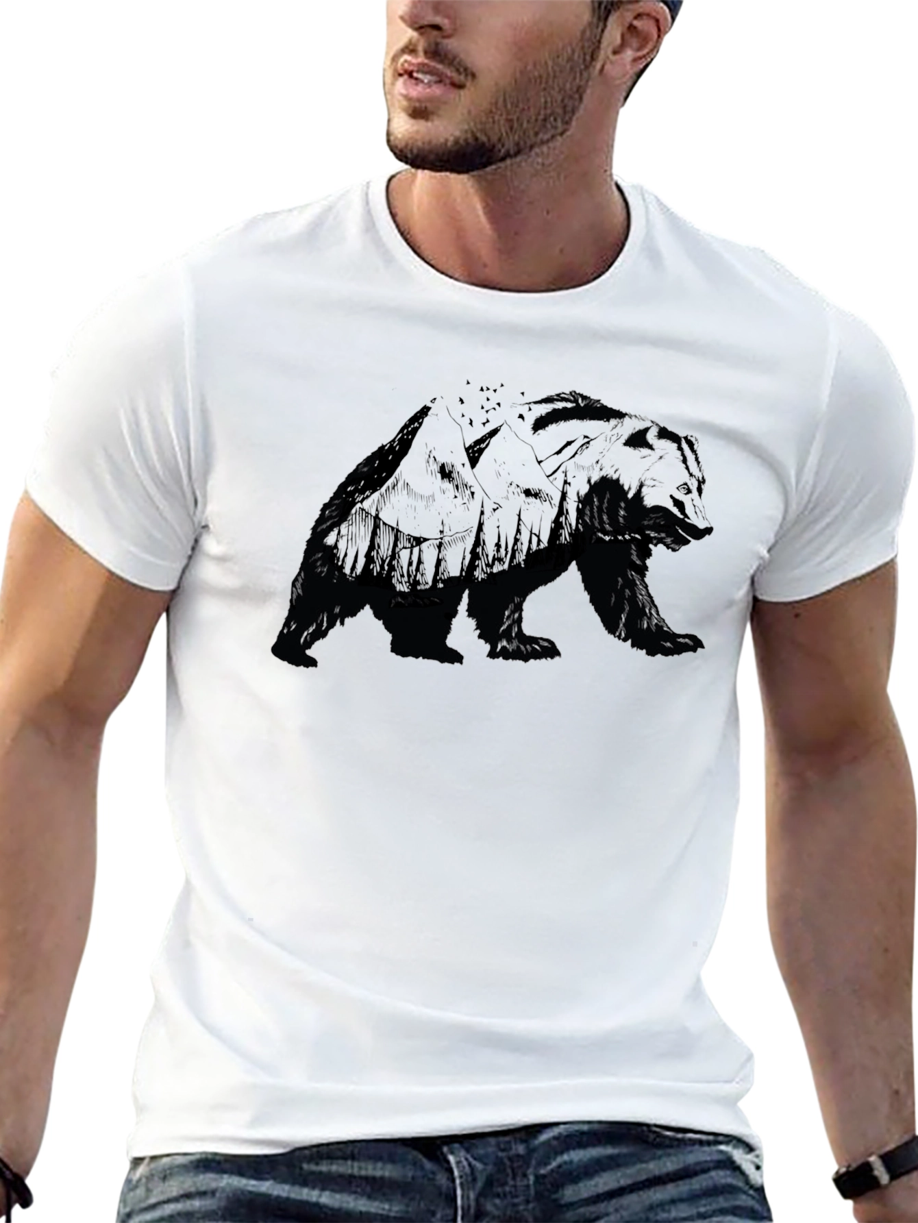 Mens Bear Silhouette Graphic T-Shirt