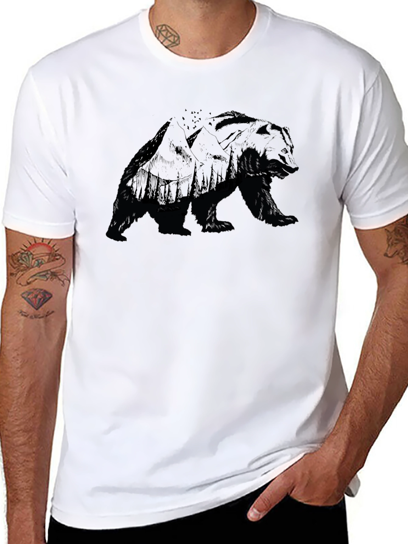 Mens Bear Silhouette Graphic T-Shirt