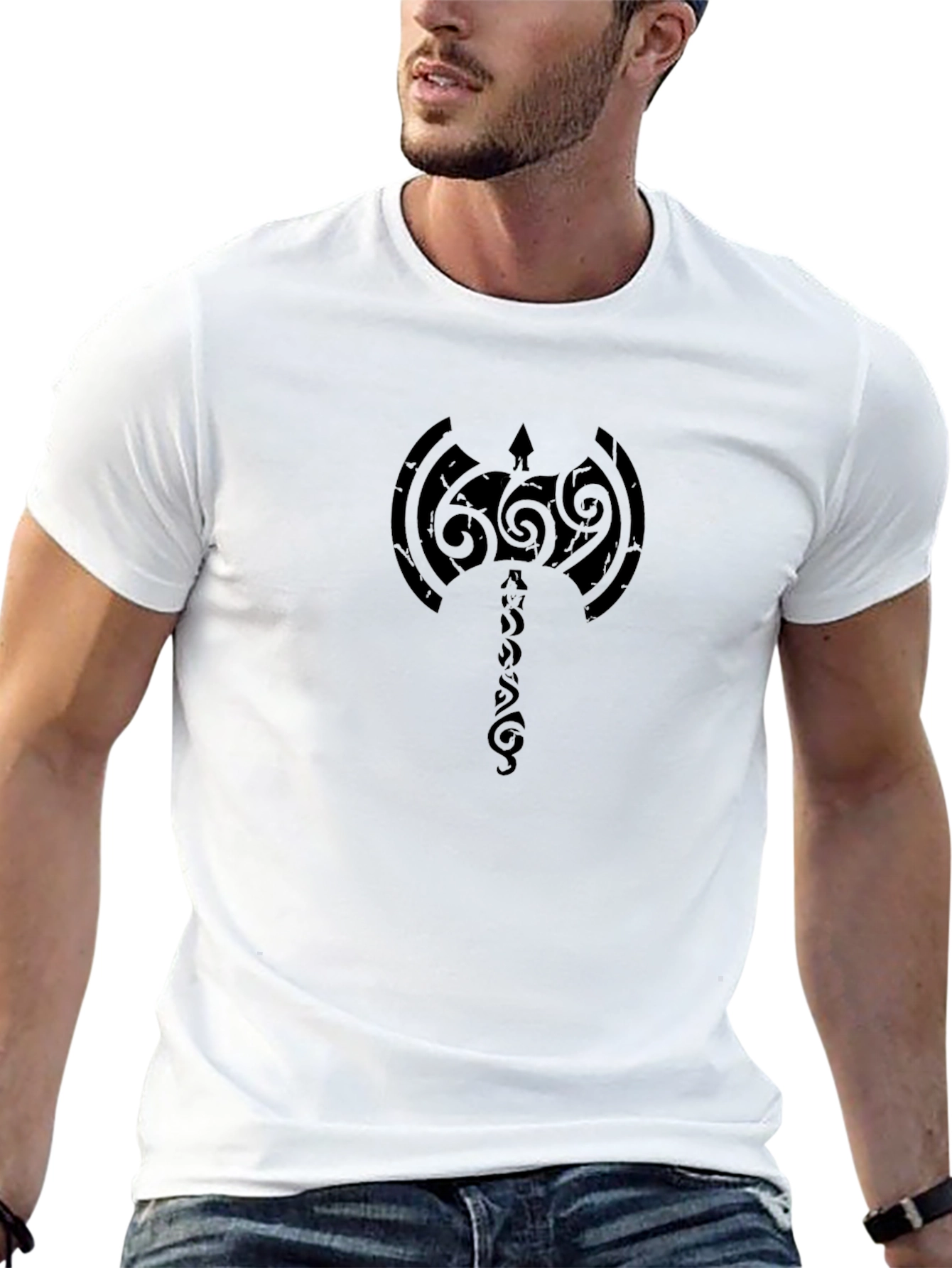 Tribal Axe Graphic T-Shirt - Black