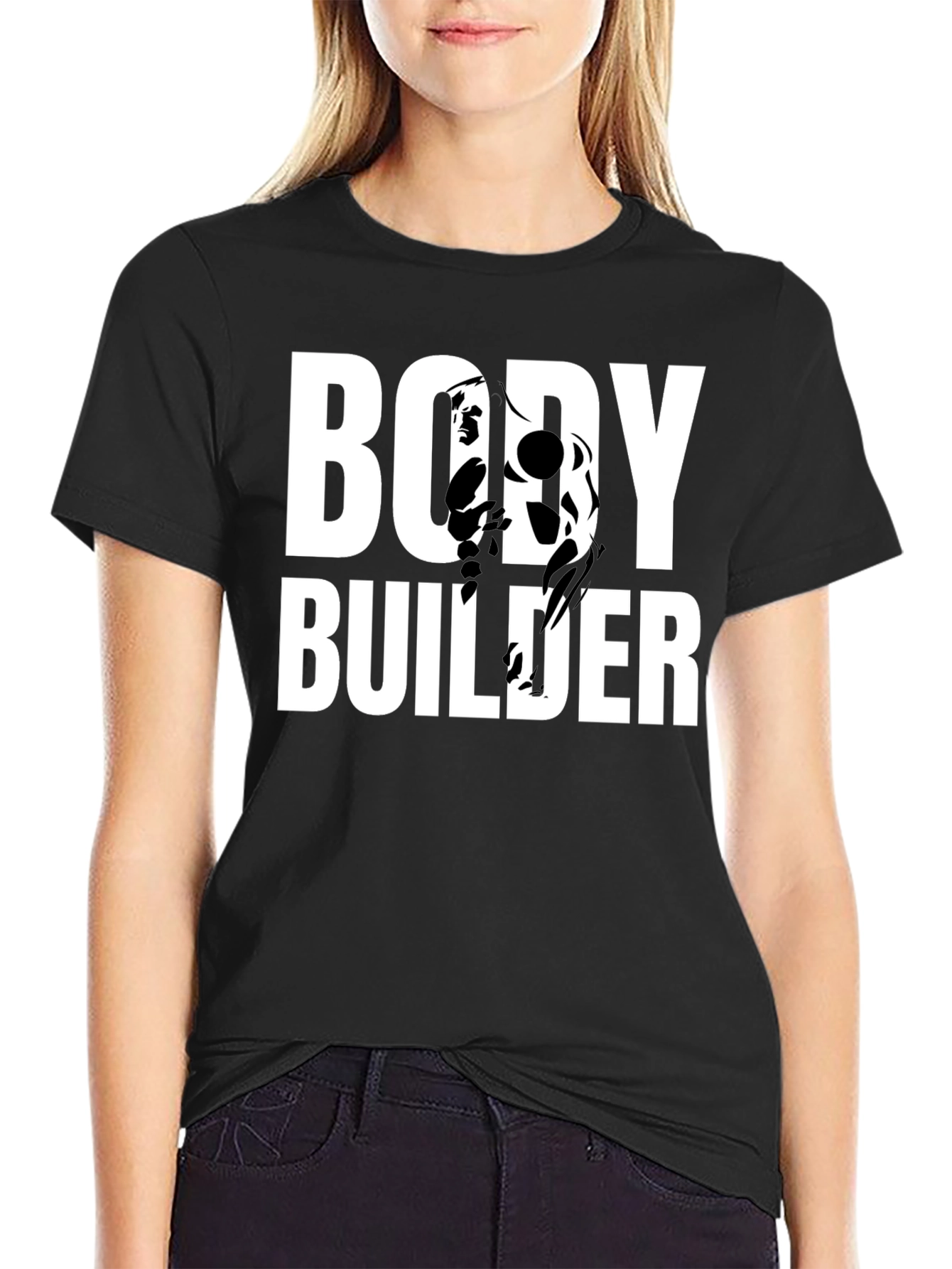 Bodybuilder Graphic Print Black T-Shirt