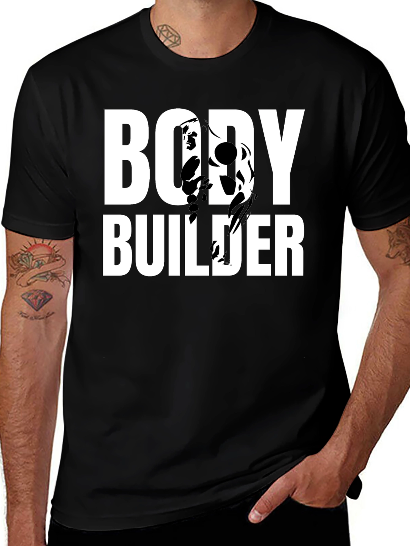 Bodybuilder Graphic Print Black T-Shirt