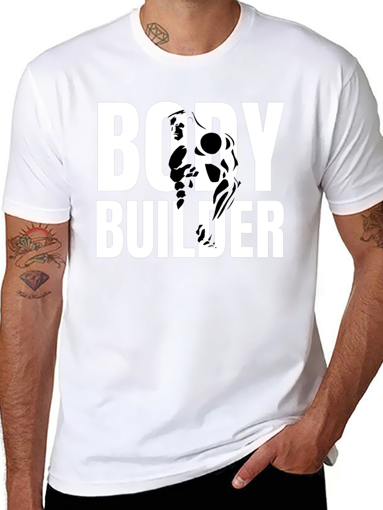 Bodybuilder Graphic Print Black T-Shirt
