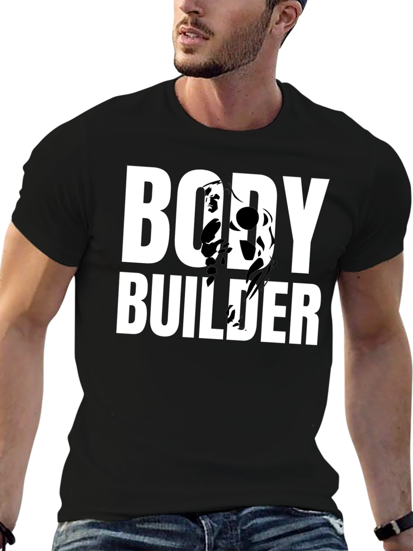Bodybuilder Graphic Print Black T-Shirt