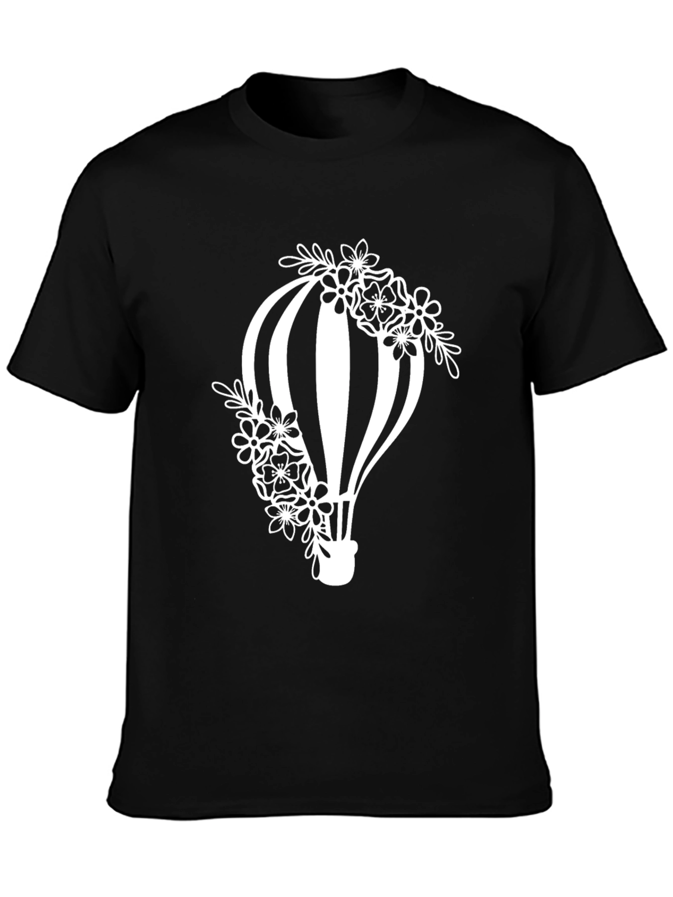 Floral Hot Air Balloon Graphic Tee - Black