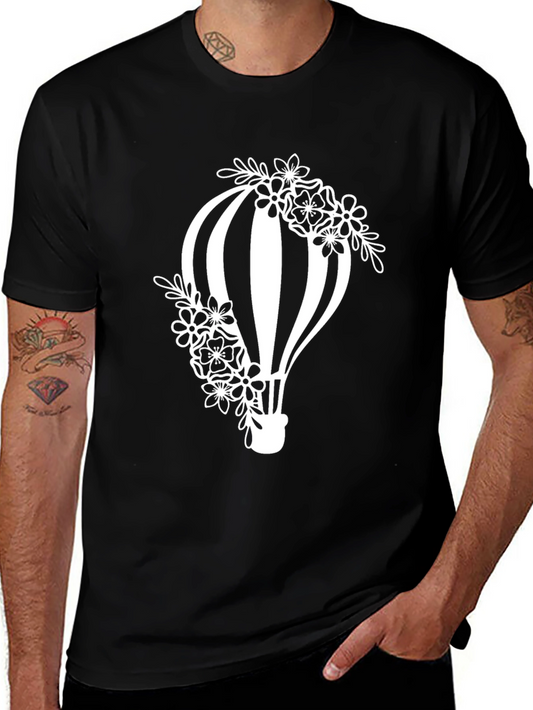 Floral Hot Air Balloon Graphic Tee - Black